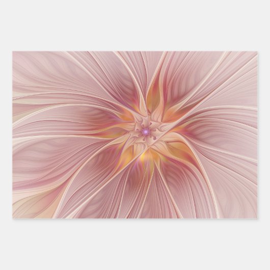 Soft Pink Floral Dream Abstraktes Fraktal Kunst Bl Geschenkpapier Set (Vorderseite)