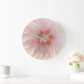 Soft Pink Floral Dream Abstraktes Fraktal Kunst Bl Große Wanduhr (Zuhause)