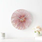 Soft Pink Floral Dream Abstraktes Fraktal Kunst Bl Große Wanduhr (Zuhause)