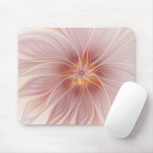 Soft Pink Floral Dream Abstraktes Fraktal Kunst Bl Mousepad (Mit Mouse)