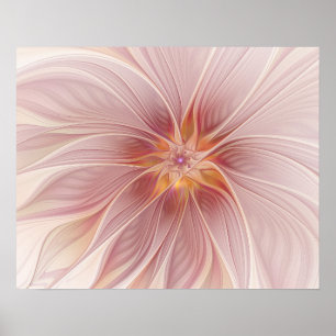 Soft Pink Floral Dream Abstraktes Fraktal Kunst Bl Poster