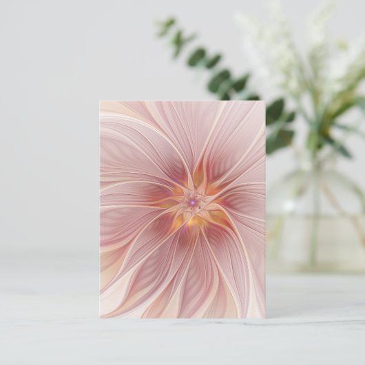 Soft Pink Floral Dream Abstraktes Fraktal Kunst Bl Postkarte (Stehend Vorderseite)