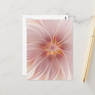 Soft Pink Floral Dream Abstraktes Fraktal Kunst Bl Postkarte
