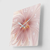 Soft Pink Floral Dream Abstraktes Fraktal Kunst Bl Quadratische Wanduhr (Winkel)