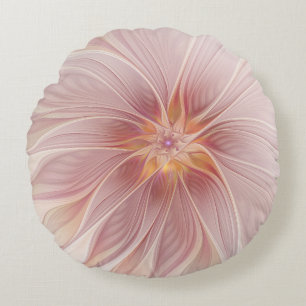 Soft Pink Floral Dream Abstraktes Fraktal Kunst Bl Rundes Kissen