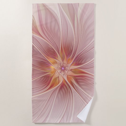 Soft Pink Floral Dream Abstraktes Fraktal Kunst Bl Strandtuch (Vorderseite)
