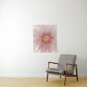 Soft Pink Floral Dream Abstraktes Fraktal Kunst Bl Wandteppich