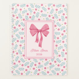 Soft Pink Floral Framed Pink Bow Custom Name Planer