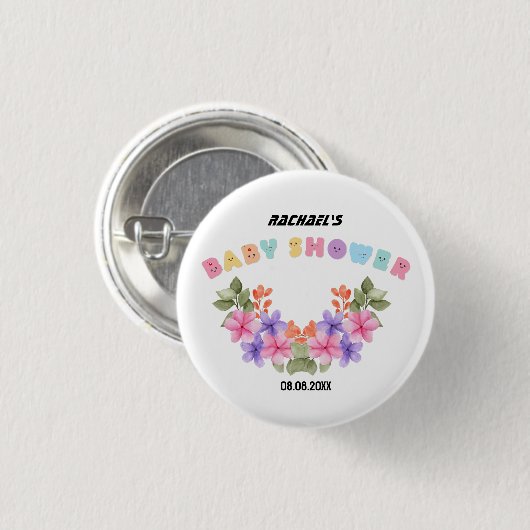 Soft Pink Floral Girl Babydusche Button (Vorne & Hinten)