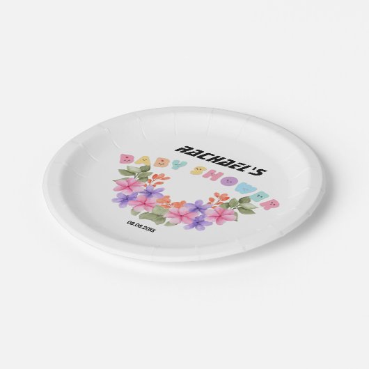 Soft Pink Floral Girl Babydusche Pappteller (Schrägansicht)