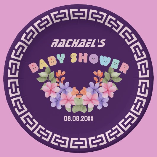 Soft Pink Floral Girl Babydusche Pappteller