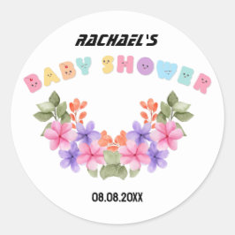 Soft Pink Floral Girl Babydusche Runder Aufkleber