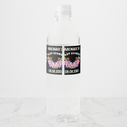 Soft Pink Floral Girl Babydusche Wasserflaschenetikett (Rückseite)