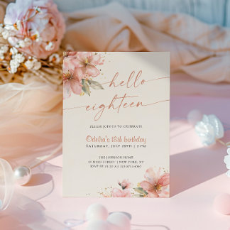 Soft Pink Floral Hallo Achtzehn 18. Geburtstag Einladung