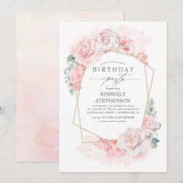 Soft Pink Floral Moderne Geburtstagsparty Einladung