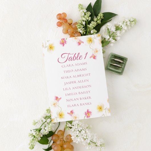Soft Pink Floral Number Seating Chart Card Tischnummer