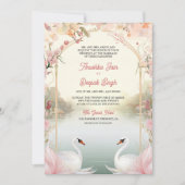 Soft Pink Floral Romantische Schwäne Indische Hoch Einladung (Vorderseite)