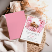 Soft Pink Floral Schlafen Teddy Bear Baby Dusche Einladung