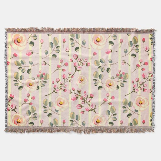 Soft Pink Floral Stripe Pattern Decke (Vorderseite)