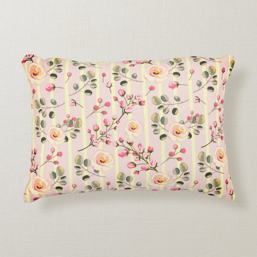 Soft Pink Floral Stripe Pattern Dekokissen (Vorderseite)