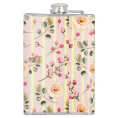 Soft Pink Floral Stripe Pattern Flachmann (Rückseite)