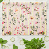 Soft Pink Floral Stripe Pattern Geschirrtuch (Gefaltet)