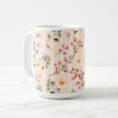 Soft Pink Floral Stripe Pattern Kaffeetasse (Vorderseite Links)