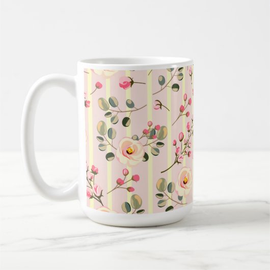 Soft Pink Floral Stripe Pattern Kaffeetasse (Links)