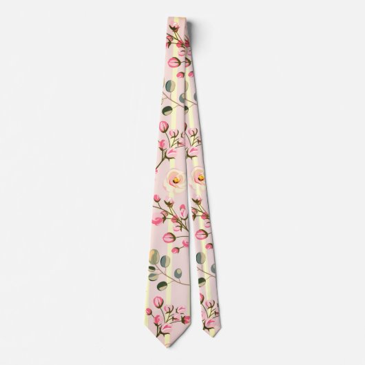 Soft Pink Floral Stripe Pattern Krawatte (Vorderseite)