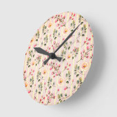 Soft Pink Floral Stripe Pattern Runde Wanduhr (Winkel)