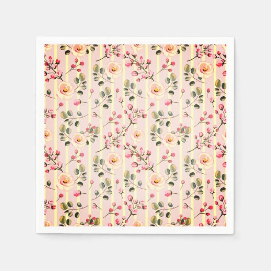 Soft Pink Floral Stripe Pattern Serviette (Vorderseite)