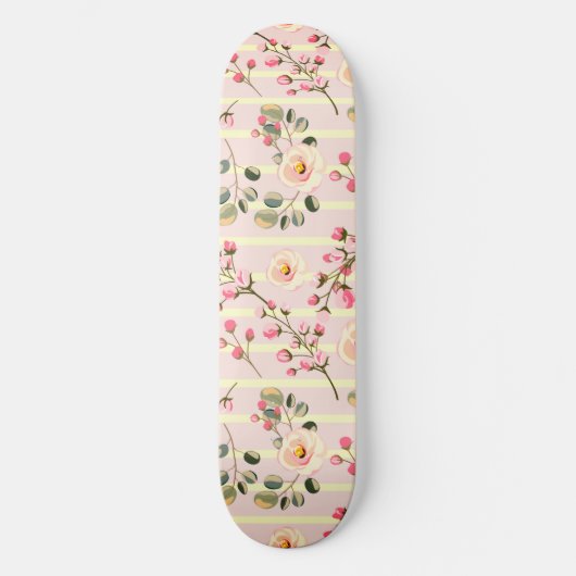Soft Pink Floral Stripe Pattern Skateboard (Vorderseite)