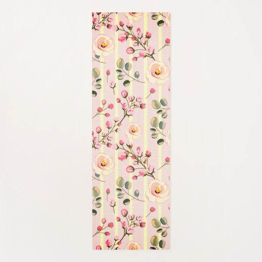 Soft Pink Floral Stripe Pattern Yogamatte (Vorderseite)