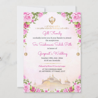 Soft Pink Floral Sukhmani Sahib Path Invitation Einladung