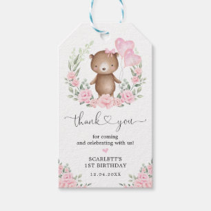 Soft Pink Floral Teddy Bär Girl Geburtstagsparty Geschenkanhänger
