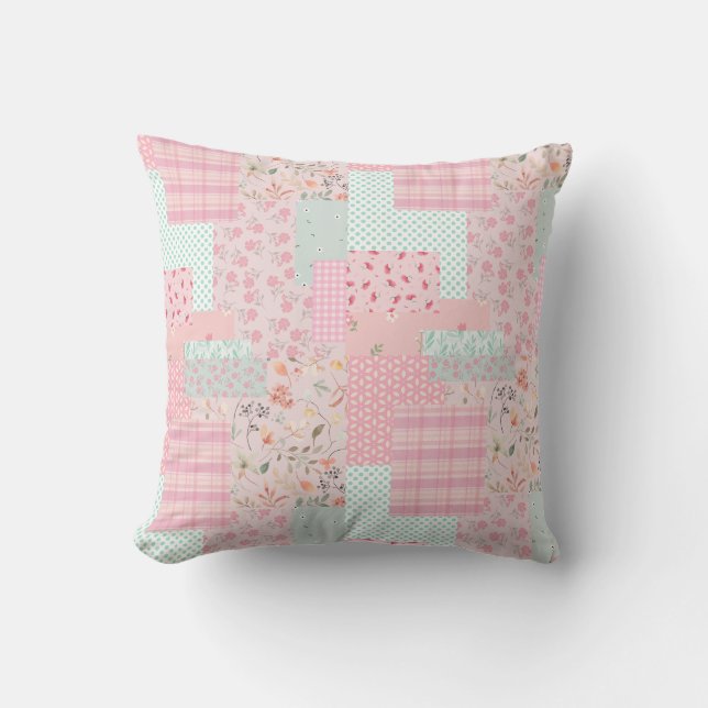 Soft Pink Floral Throw Pillow | Elegant Rose Aesth Kissen (Vorderseite)