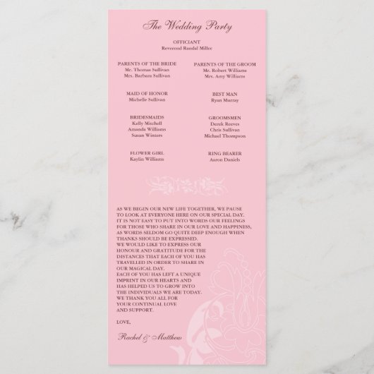 Soft Pink Floral Wedding Program Programm (Rückseite)
