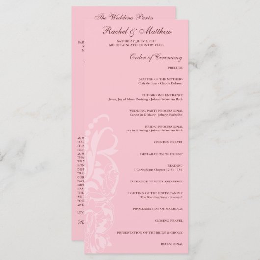 Soft Pink Floral Wedding Program Programm (Vorne/Hinten)