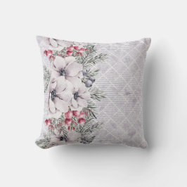 Soft Pink Florals on Geometric Gray Kissen