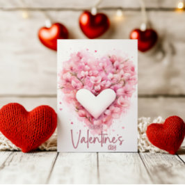 Soft pink forsythia heart Happy Valentines Day Feiertagskarte