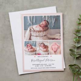 Soft Pink Foto Begrüßung Neugeborenes Mädchen Gebu Ankündigung