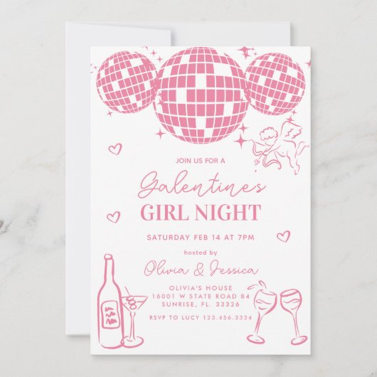 Soft Pink Galentine's Girls Night Party Einladung (Vorderseite)
