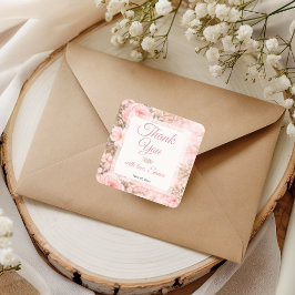 Soft Pink Garden Bloom Thank You Quadratischer Aufkleber