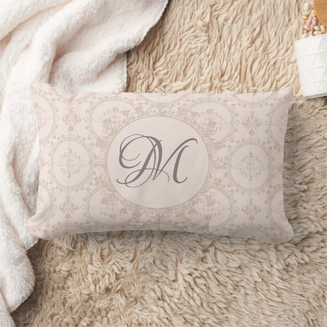 Soft Pink Girly Damask Initial Custom Lendenkissen (Decke)
