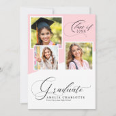 Soft Pink Girly Modern Photo Collage Graduation Ankündigung (Vorderseite)
