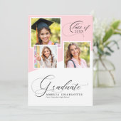 Soft Pink Girly Modern Photo Collage Graduation Ankündigung (Stehend Vorderseite)