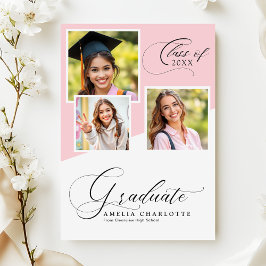 Soft Pink Girly Modern Photo Collage Graduation Ankündigung