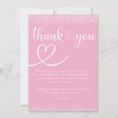 Soft Pink Glitter Thank You Heart Script Dankeskarte (Vorderseite)