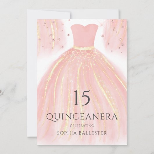 Soft Pink Glitzer Dress Sweet 15 Quinceanera Party Einladung (Vorderseite)