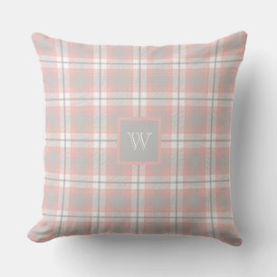 Soft Pink Gray Monogram Gingham Girly Kariert Kissen